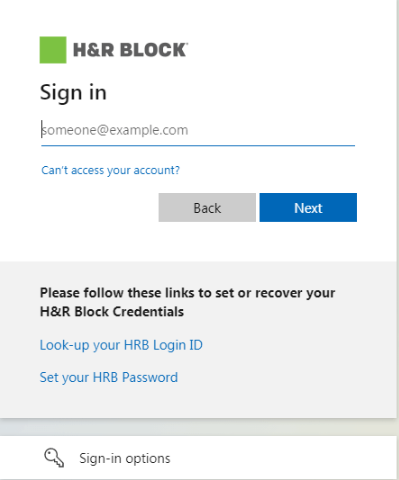 H&R Block DNA login page