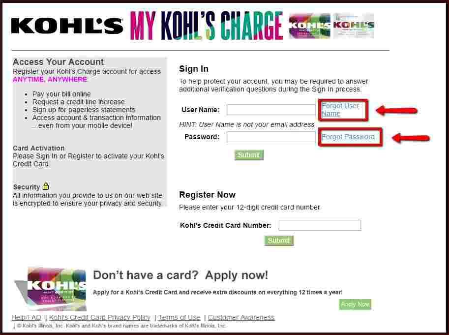 Kohl’s Credit Card Forgot Password