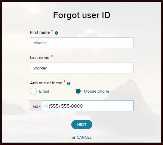 The Forgot User ID window opens