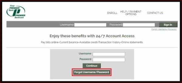 To start resetting your First Premier Credit Card Login