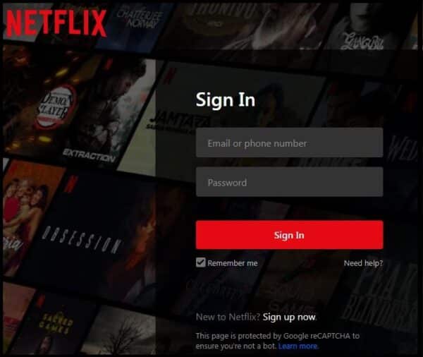 Netflix Login through Web Browsers