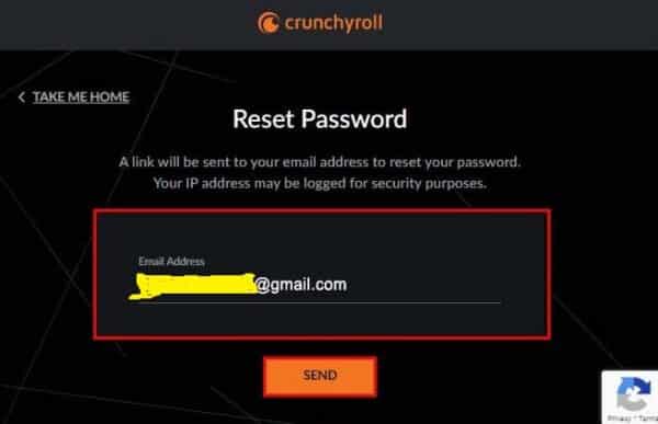Reset Password Step for Crunchyroll