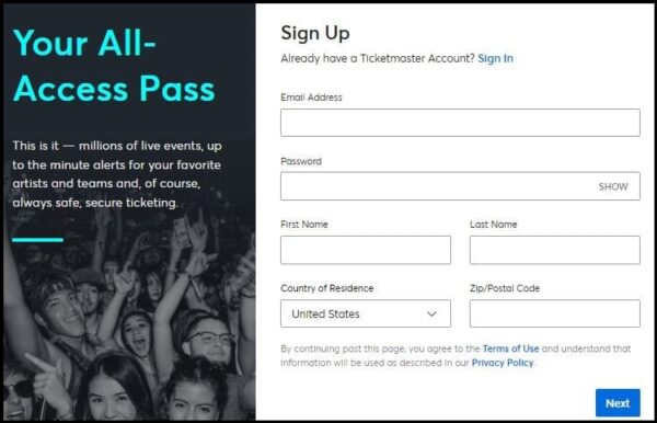 Creating a Ticketmaster Account