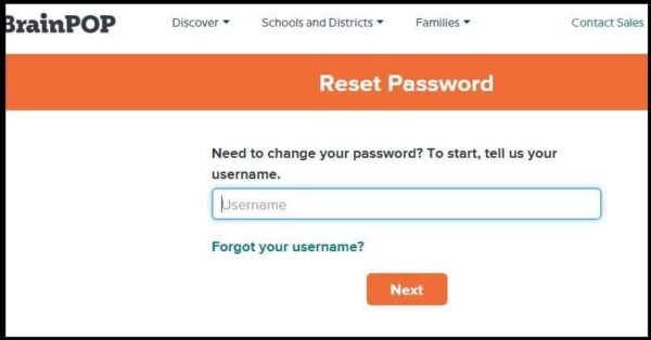 Reset Password Step for BrainPOP Jr. Login