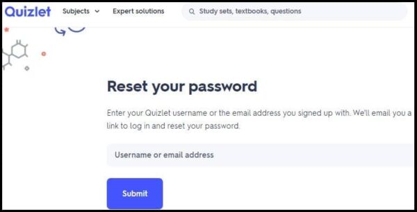 Reset Password Step for Quizlet Login
